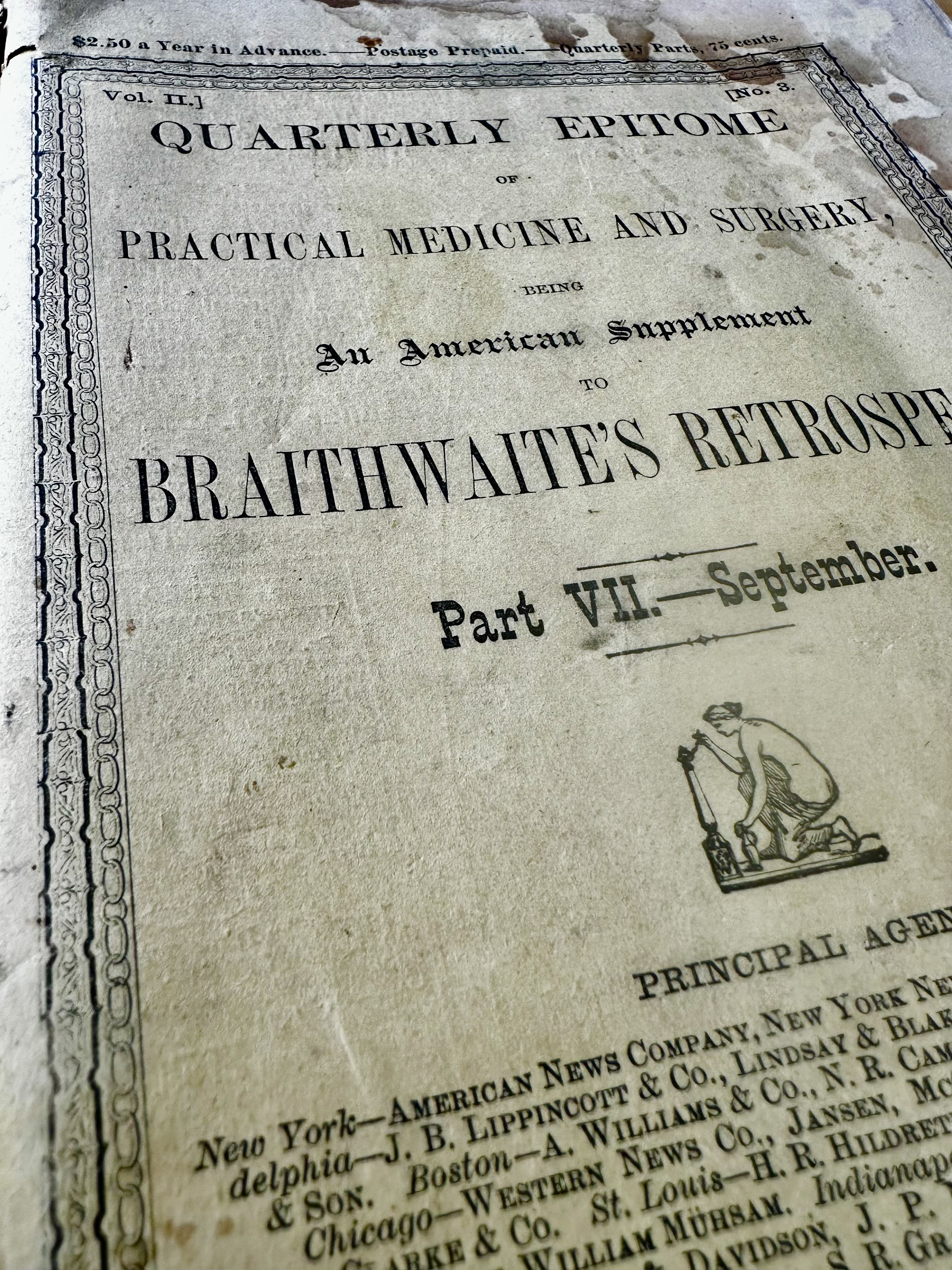 The cover of the Quarterly Epitome of American Practical Medicine and Surgery. W.A. Townsend Publisher, New York, 1881, Volume II, Part VII, September