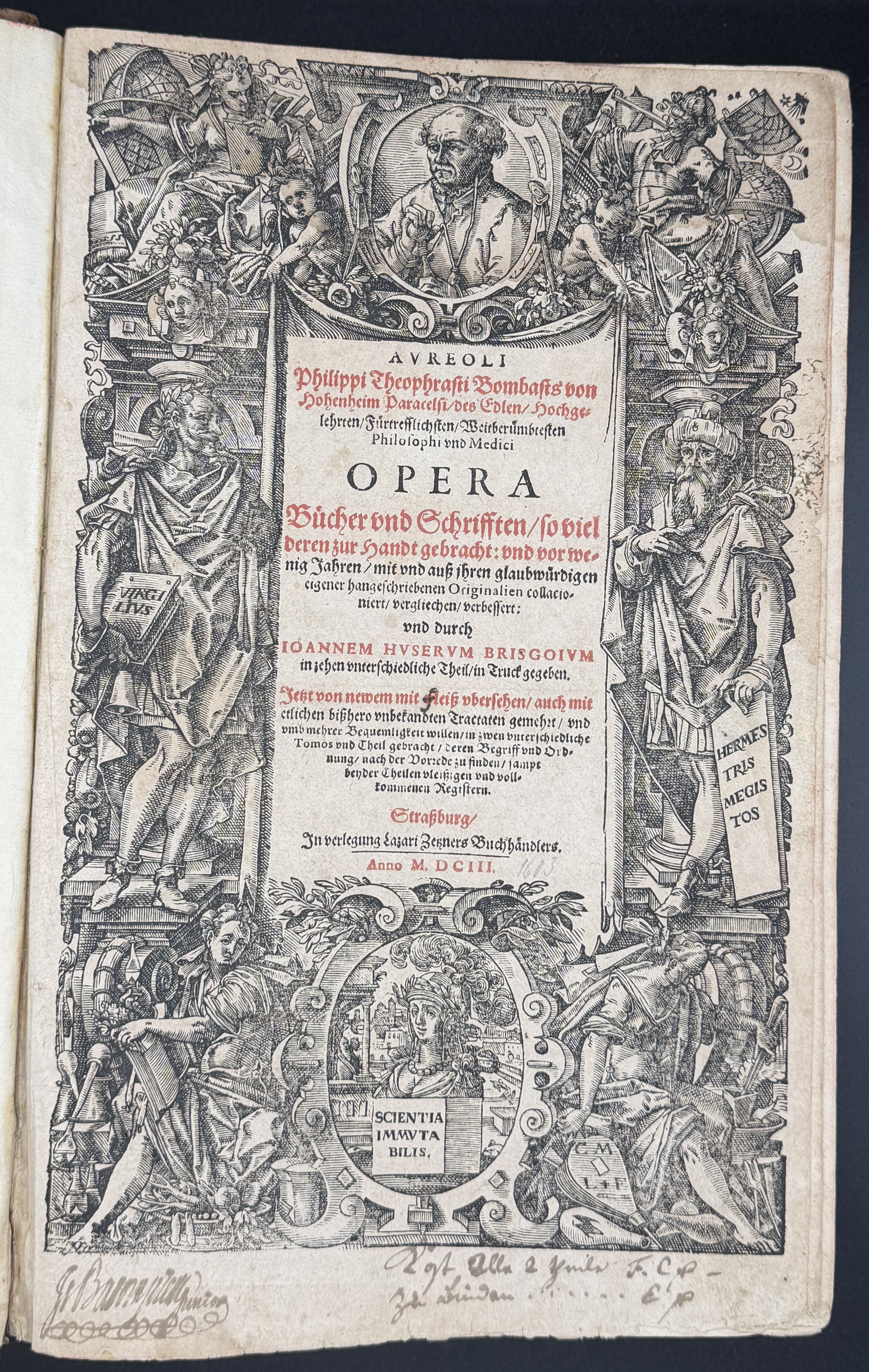 Paracelsus Philippus Theophrastus. Opera. Strassburg, volume 1, title, 1603