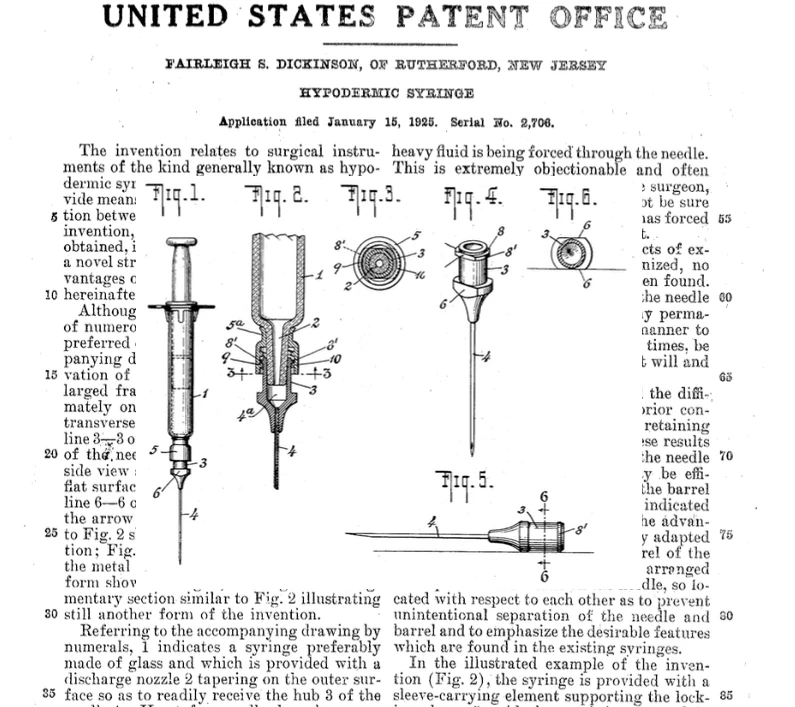 Fragments of the drawings in the Patent US1742497 applied in 1925 for the Luer-Lok system