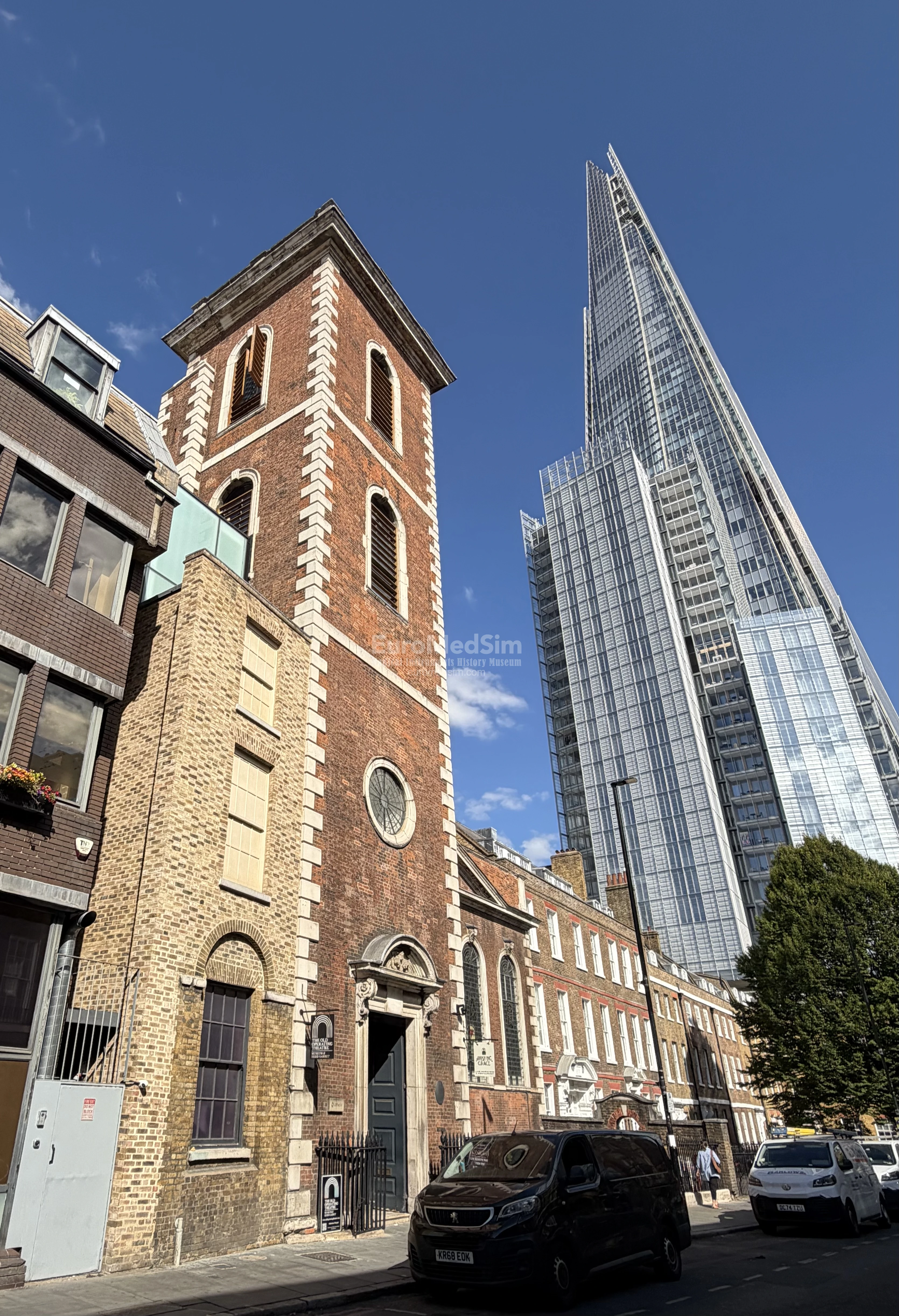Old Operating Theatre Museum and Herb Garret in London. The museum is located near London Bridge Station and Borough Market. The Shard Skyscraper can be seen in the background