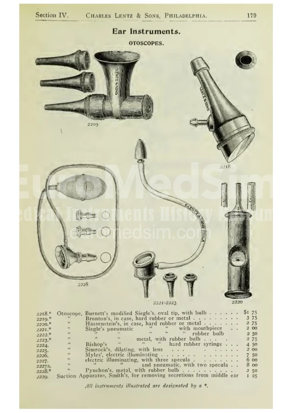 Brunton Otoscope in the Lenz and Sons catalogue 7 edition, 1915