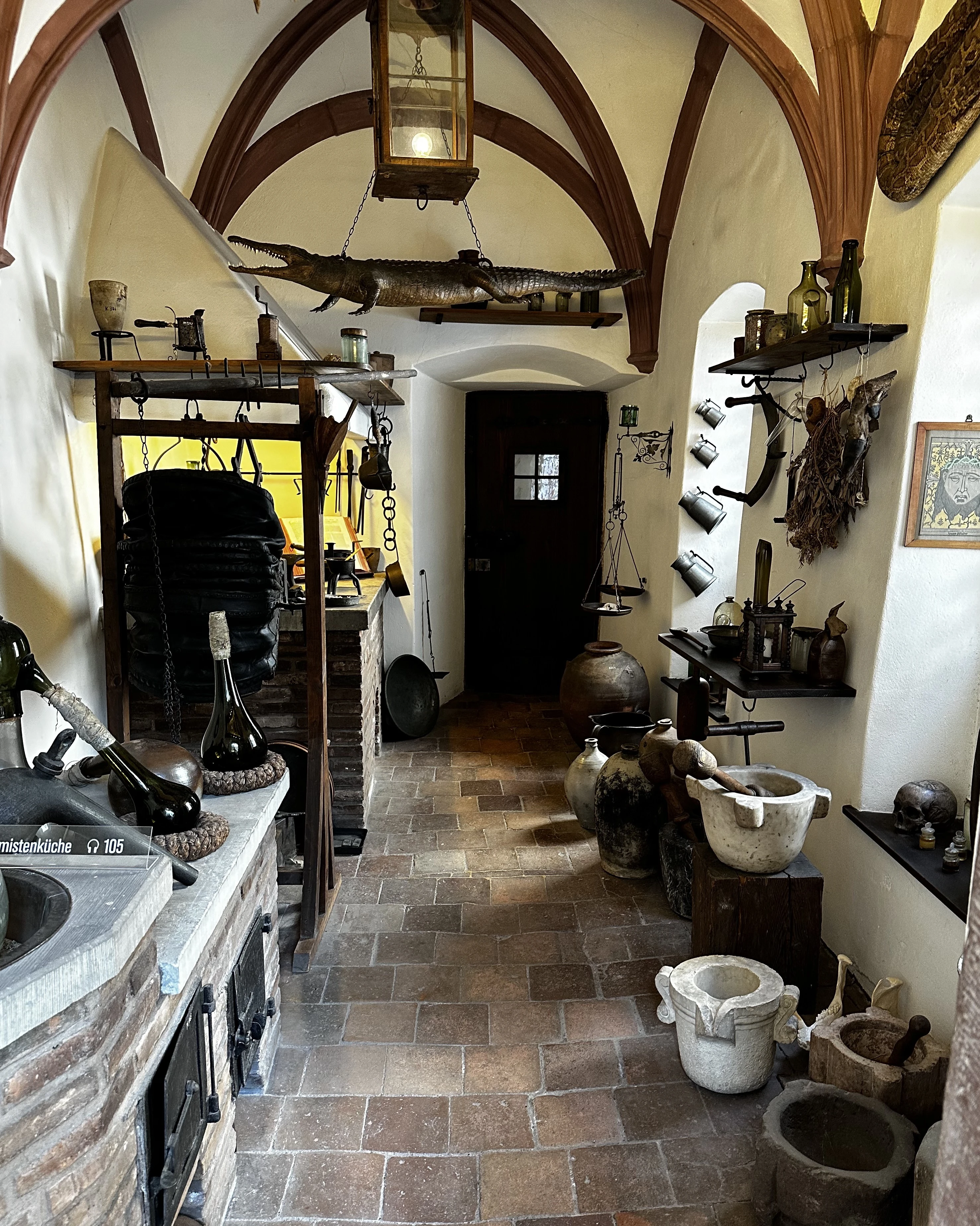 Alchemist's workshop with original artefacts of the 16-17th centuries. Pharmacy Museum, Basel, Switzerland