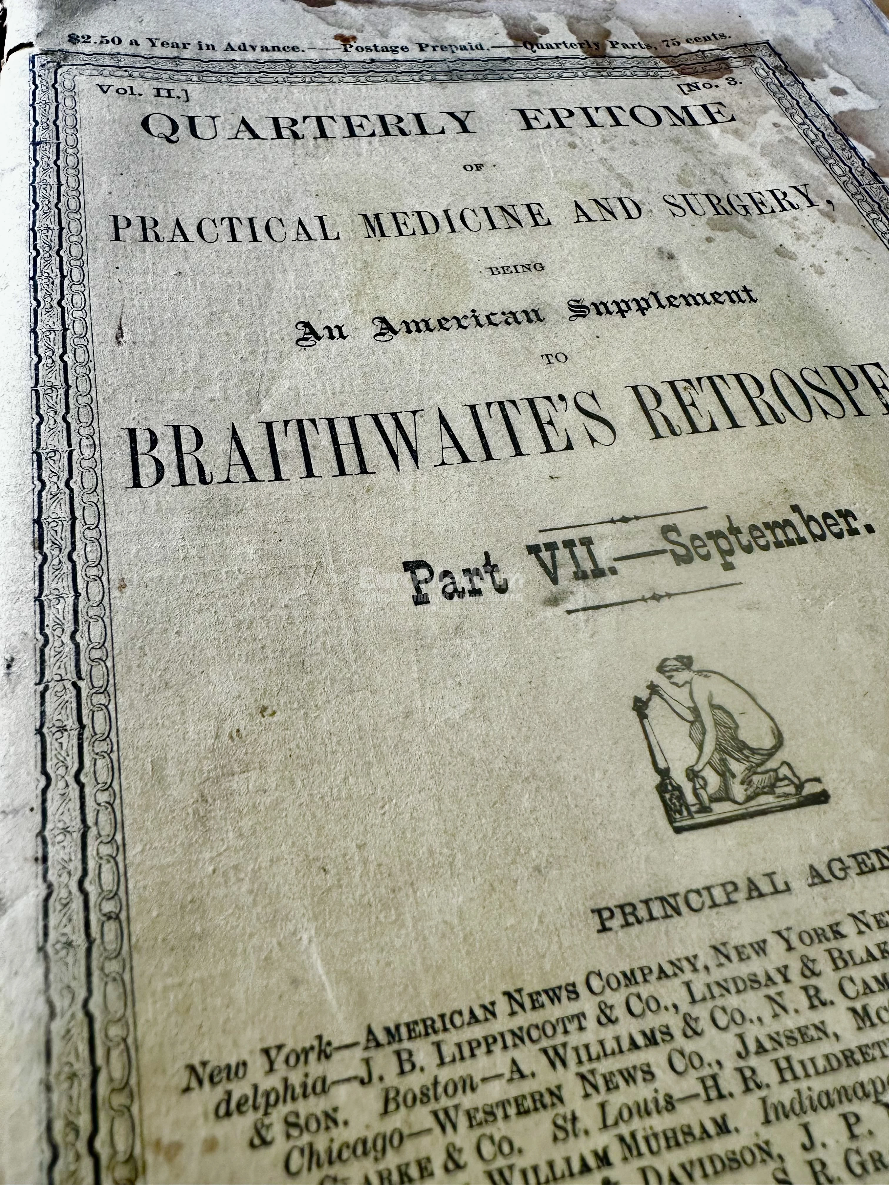 The cover of the Quarterly Epitome of American Practical Medicine and Surgery. W.A. Townsend Publisher, New York, 1881, Volume II, Part VII, September