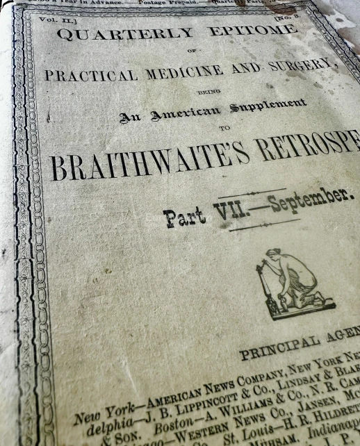 The cover of the Quarterly Epitome of American Practical Medicine and Surgery. W.A. Townsend Publisher, New York, 1881, Volume II, Part VII, September