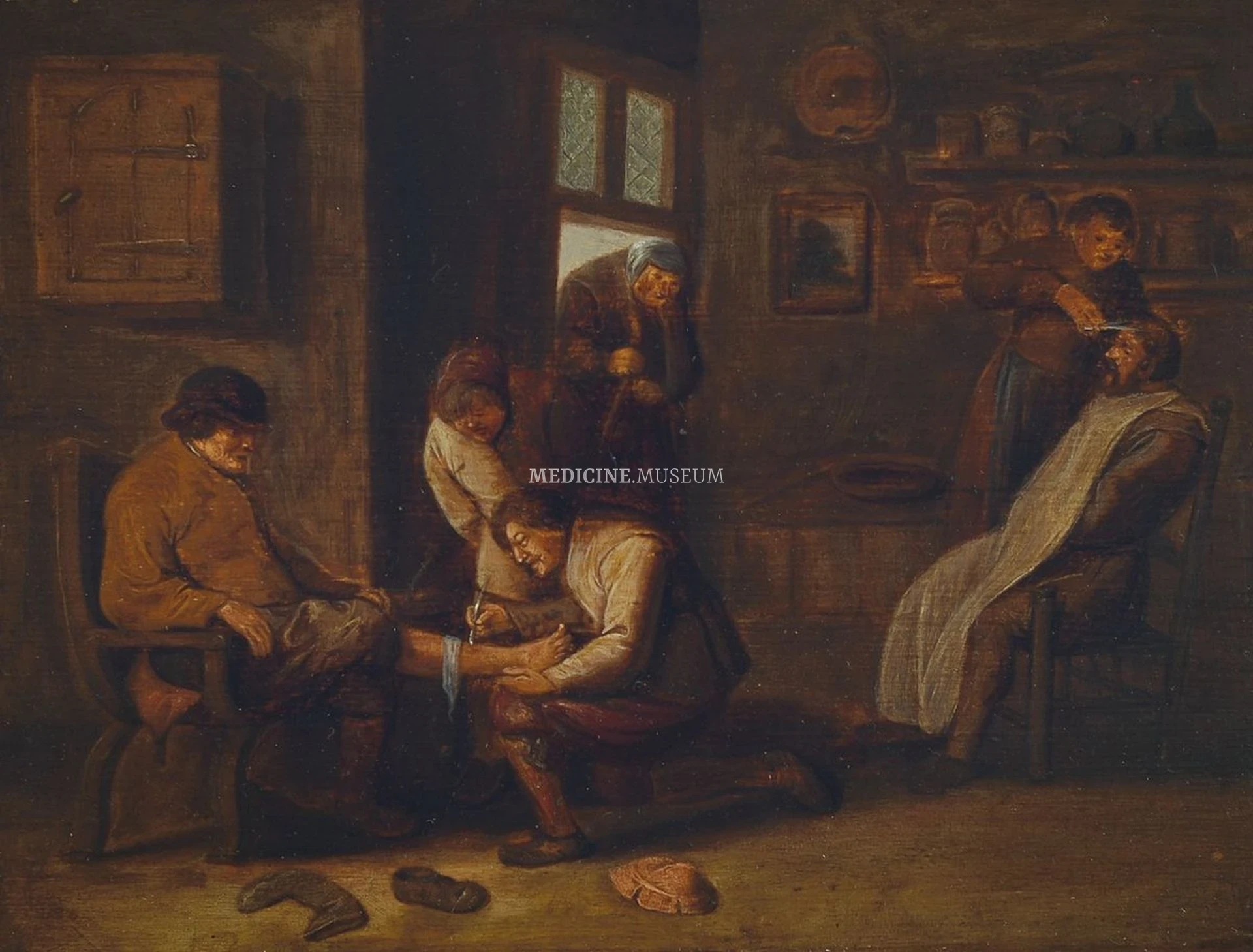 Scene at the Barber-Surgeon, unknown Dutch, XIX c.