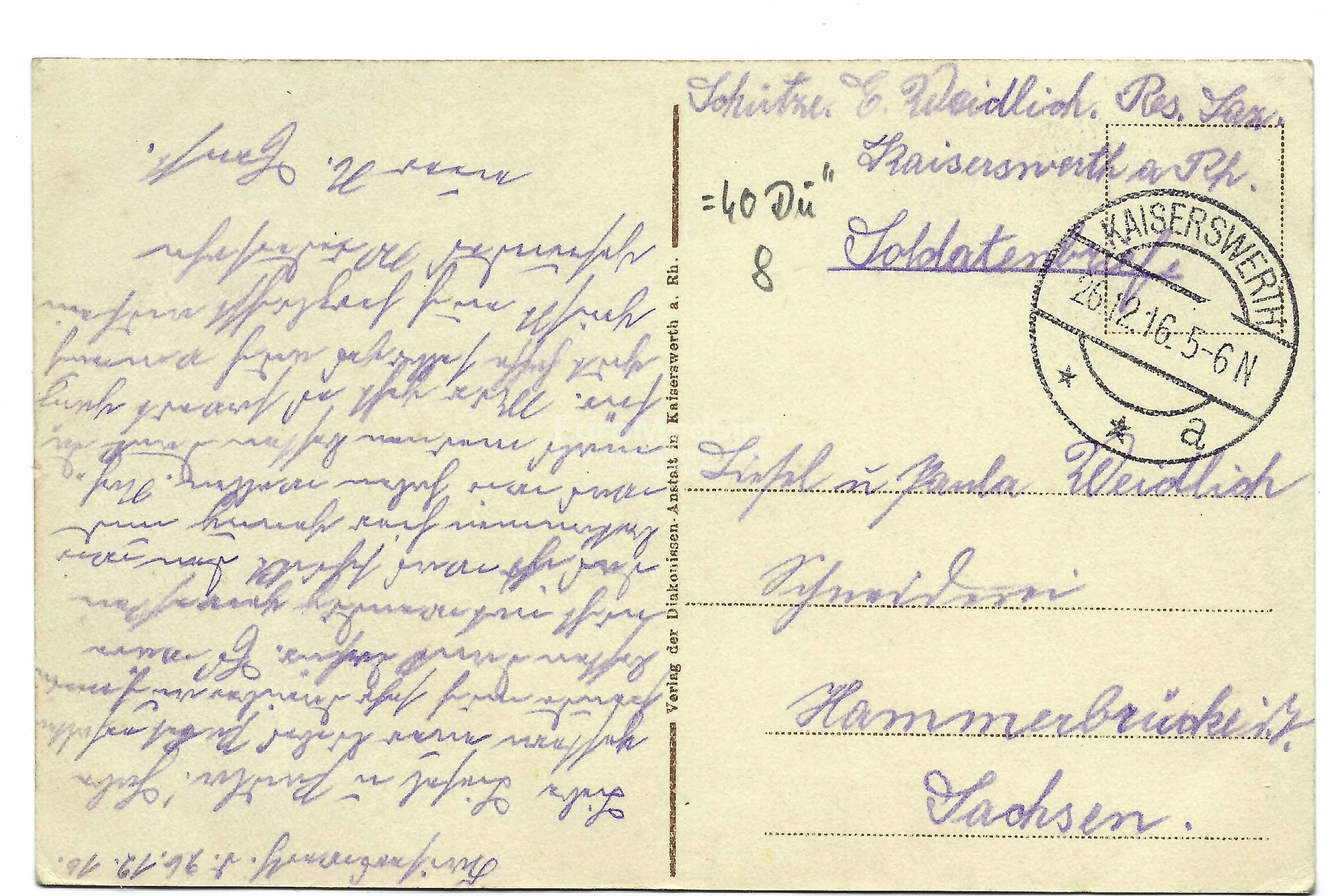 Kaiserswerth a. Rh. Hauptkrankenhaus, Diakonissenkirche, Tabeahaus, postcard, with readable adress and stamp cancelling