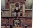 Postcard, depicting the Henry VIII Gatehouse of St Bartholomew's Hospital, was published by Raphael Tuck & Sons as part of their "Aquarette" series (No. 0257) and features artwork by Charles E. Flower. Posted on 9 December 1905. Source: EuroMedSim Museum