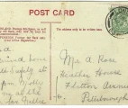Postcard with the photo of St. George Hospital sent on the 2nd of April, 1908 to Mr. A. Rose, Heather House, Fletton Avenue, Peterborough, UK