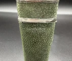 A shagreen-covered medical instruments pocket case, painted in a traditional green color with white shiny metal trim, England, ca. 1800