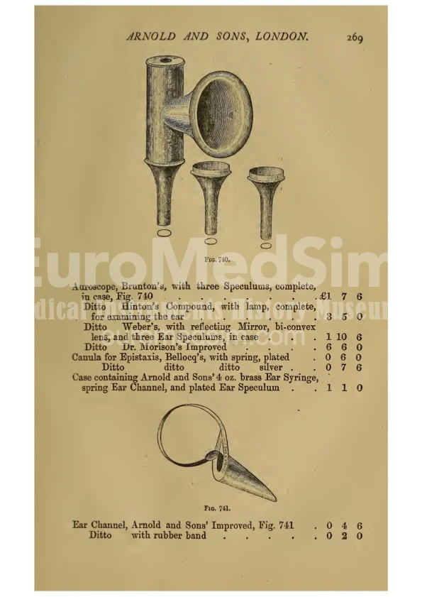 Brunton Auriculoscope shown in the Arnold and Sons Instrument catalogue (1876)