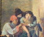 The 19th century German copy after Dorfchirurg (Village Surgeon) or Das Gefühl (The Feeling), Scene at the Barber-Surgeon, the painting by Adriaen Brouwer (1605/6–1638), Flemish artist.