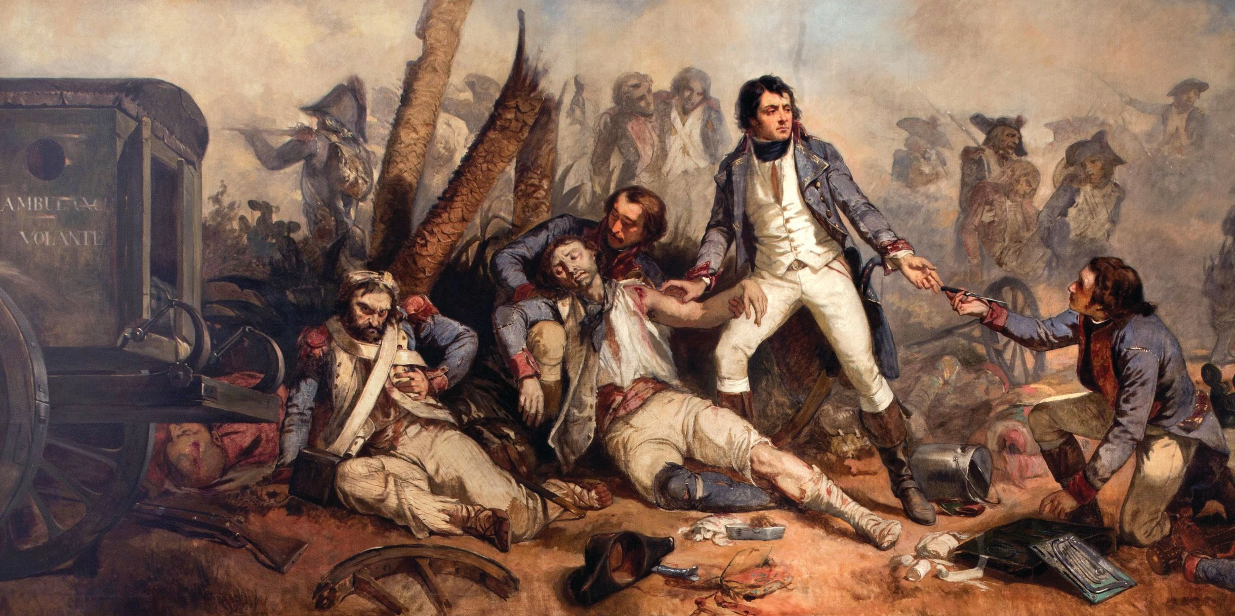 Painting by Charles-Louis Muller (1815–1892). Larrey performing surgery on the battlefield of Eylau on February 7, 1807 (Paris, Académie Nationale de Médecine).