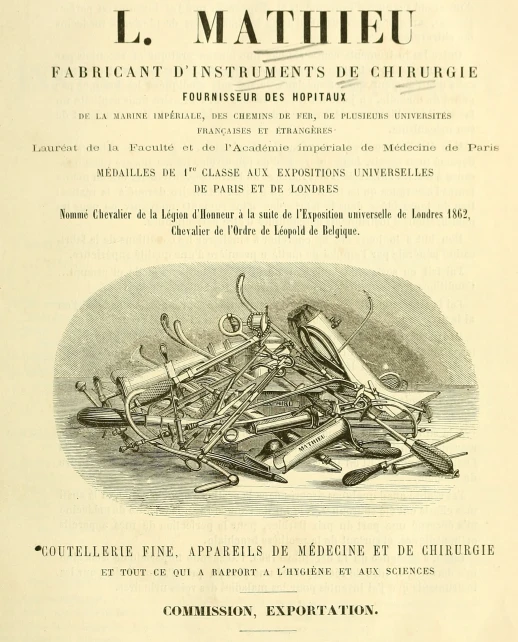 Title of the catalogue of the company Mathieu in Paris (1867). Source: Wellcome Library, London