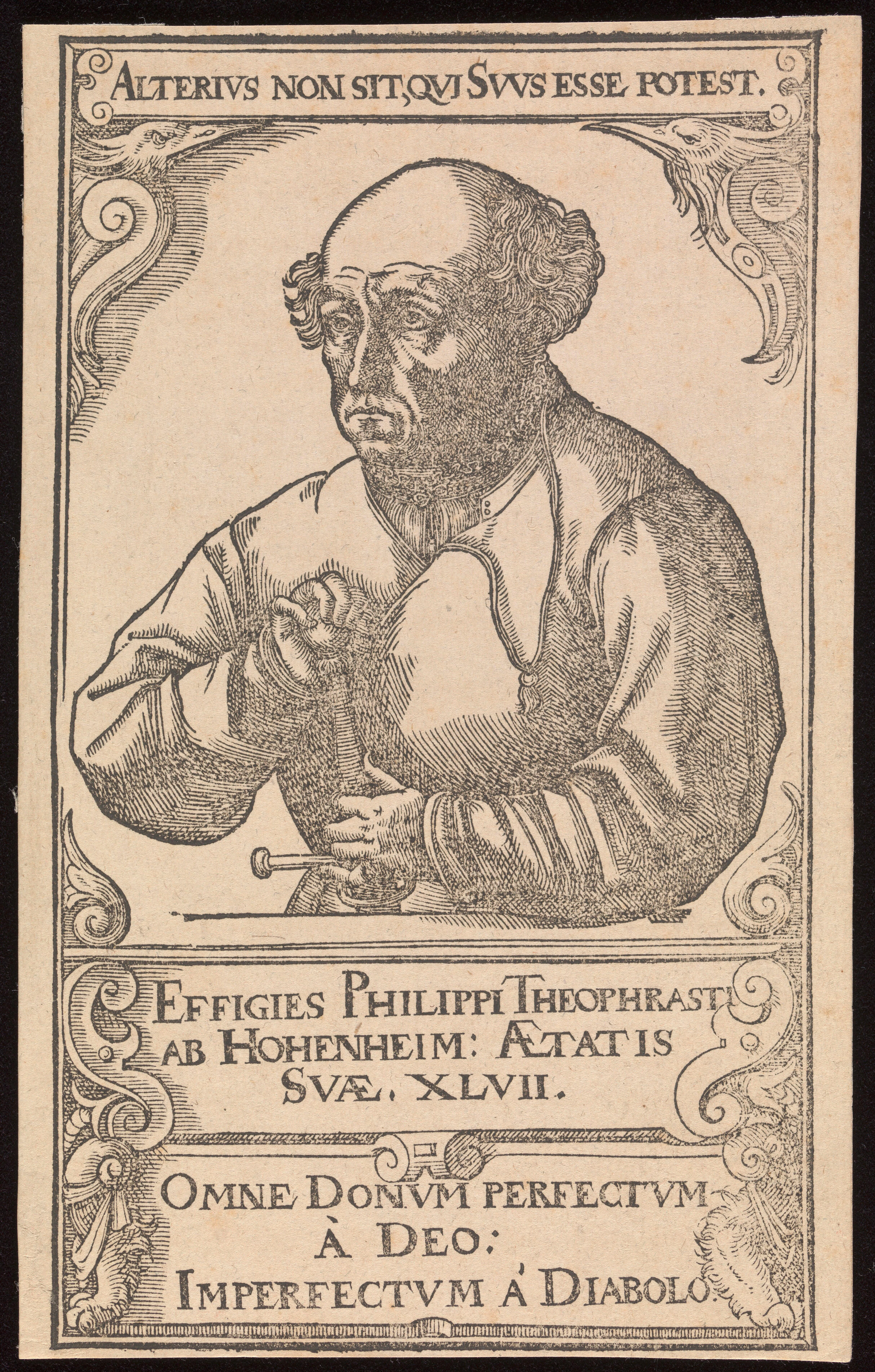 Paracelsus, Aureolus Theophrastus Bombastus von Hohenheim. Woodcut, 1540. Source: Wellcome Collection, London, UK