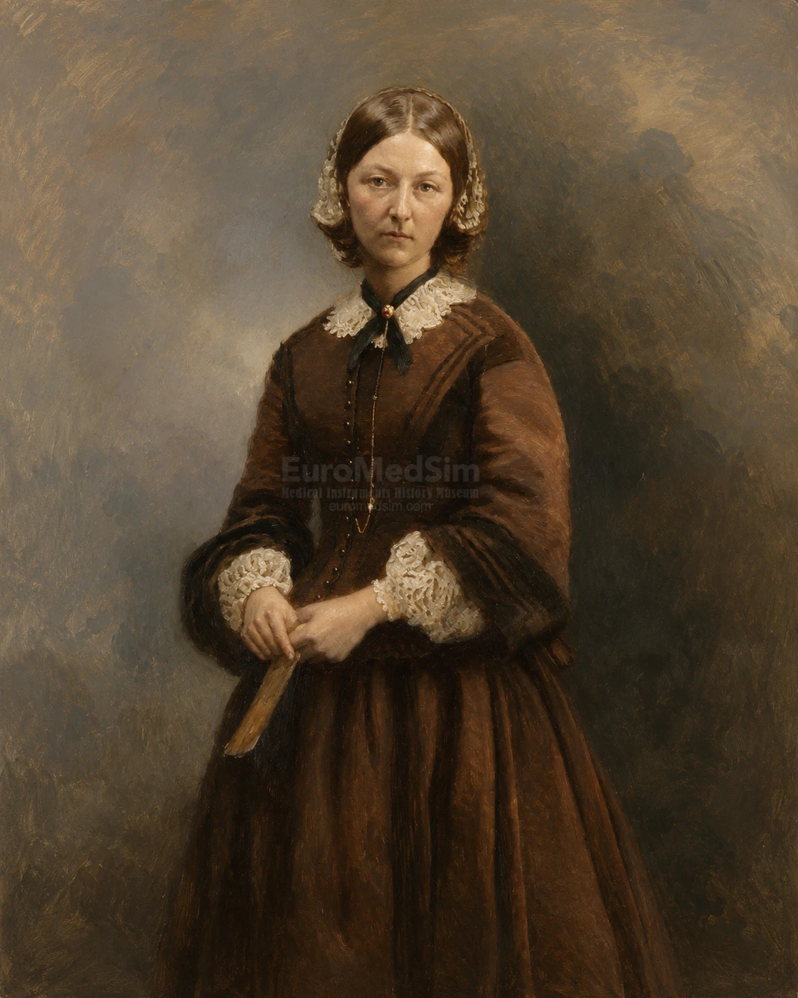 Florence Nightingale color AI-image based on the photographic portrait attributed to Goodman of Derby (active 1860s). Source: EuroMedSim