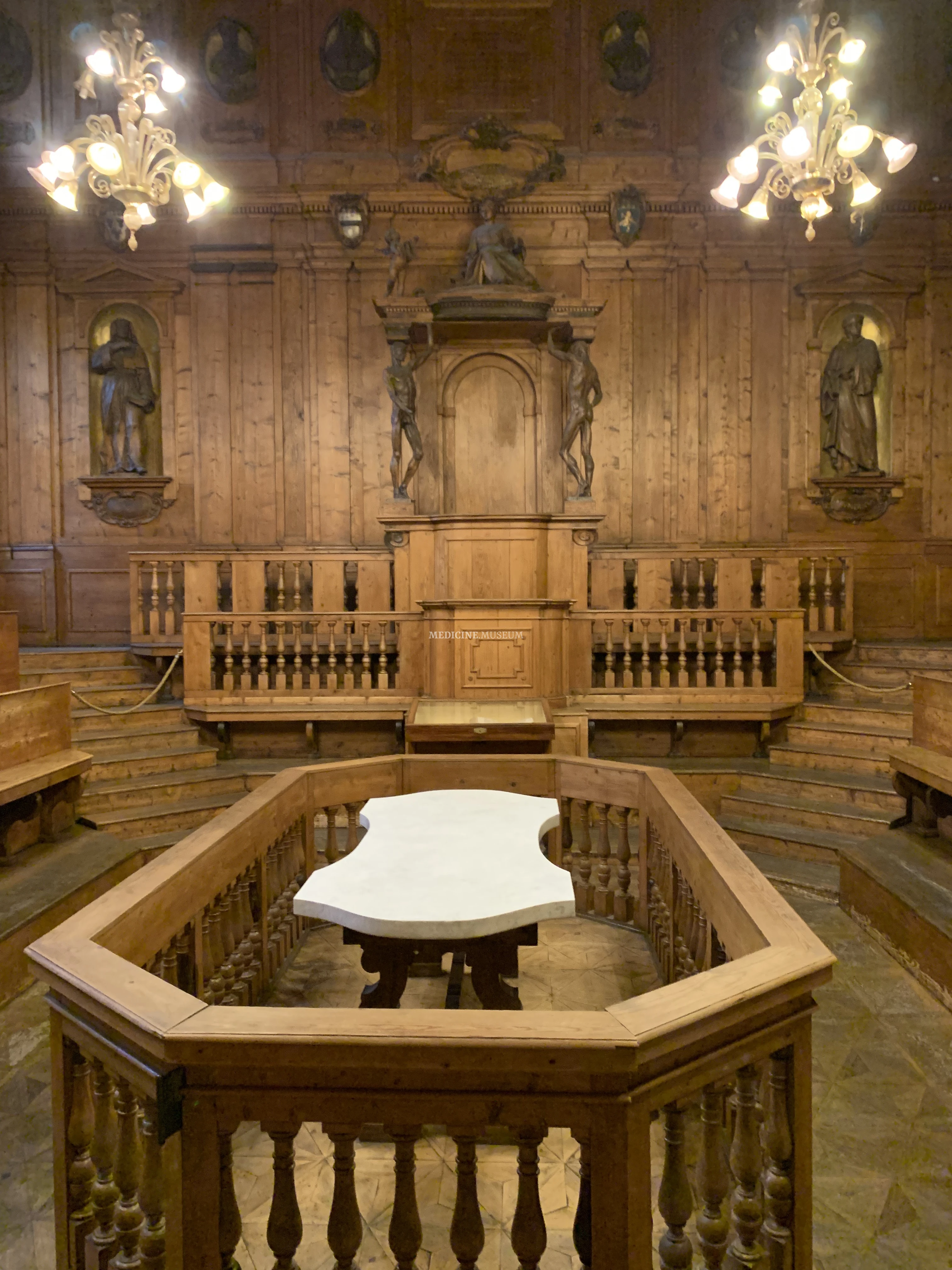 Anatomical Theatre, known as Teatro Anatomico, nestled in the Palazzo dell’Archiginnasio, Bologna University, Italy