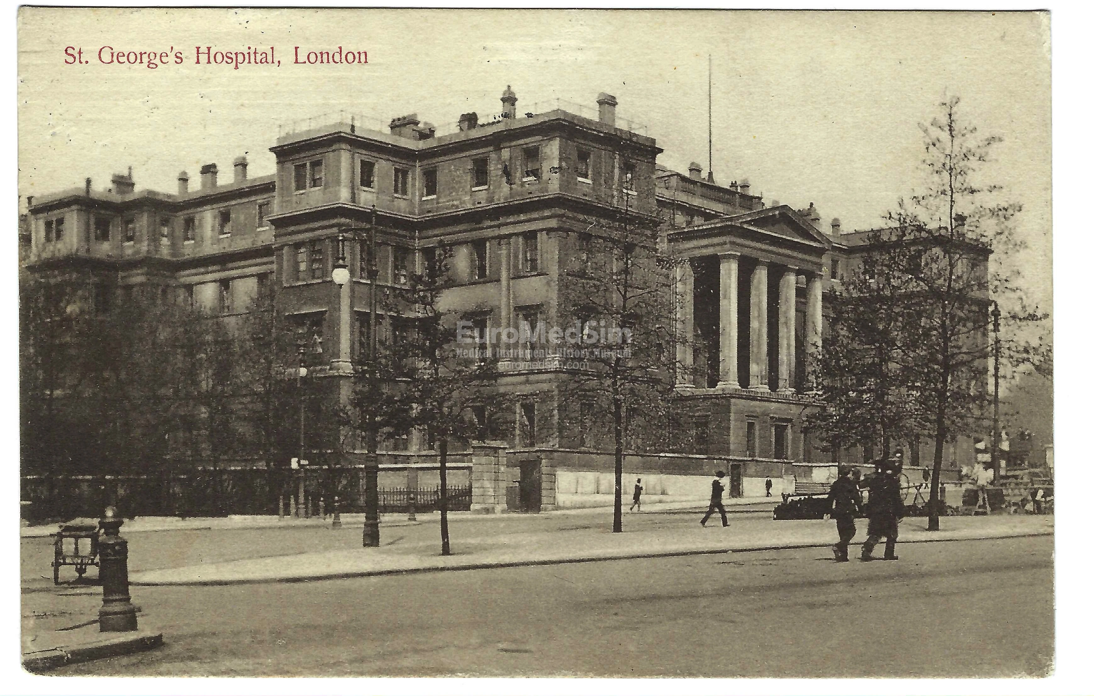 St. George’s Hospital in London. Postcard sent on April 2, 1908