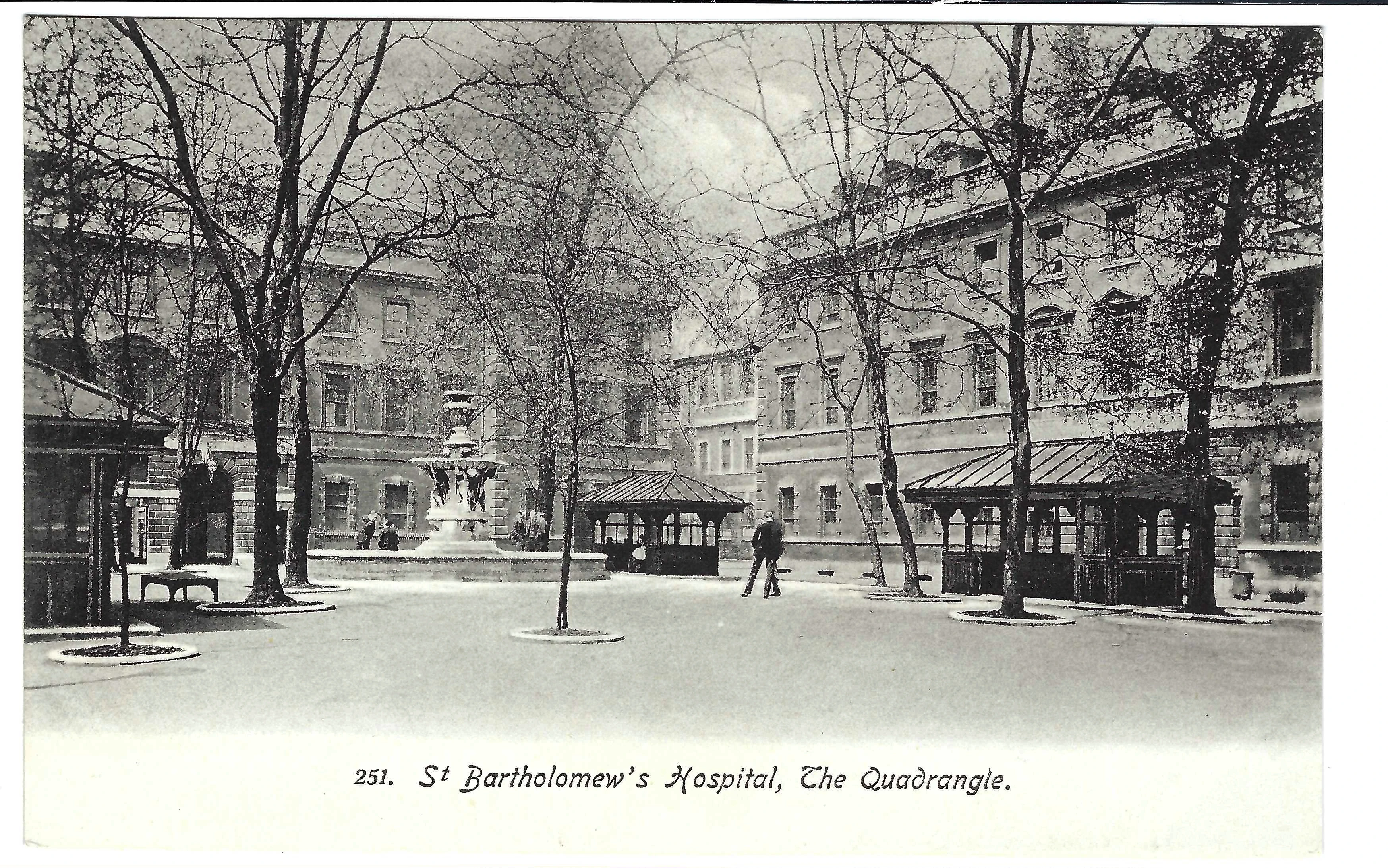 St Bartholomew’s Hospital, The Quadrangle. Publisher: Gordon Smith, 15 Stroud Green Road, N., London, c. 1908