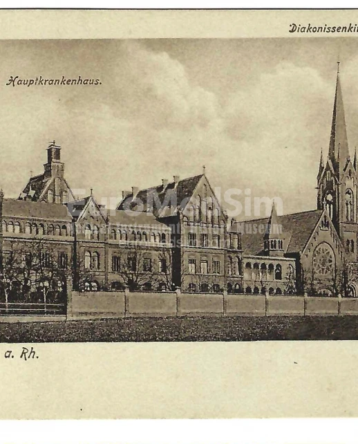 Kaiserswerth a. Rh. Hauptkrankenhaus, Diakonissenkirche, Tabeahaus, postcard cancelled 1916