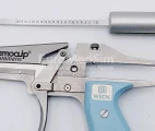 The central part with spring for the automatic clips loading is disassembled. Hemoclip Automatic Clip-Applier by Edward Weck, cat. # 527700