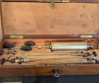 A set of urology instruments in a wooden case. The Museum of Medicine, Campus Erasme of the Free University of Brussels
