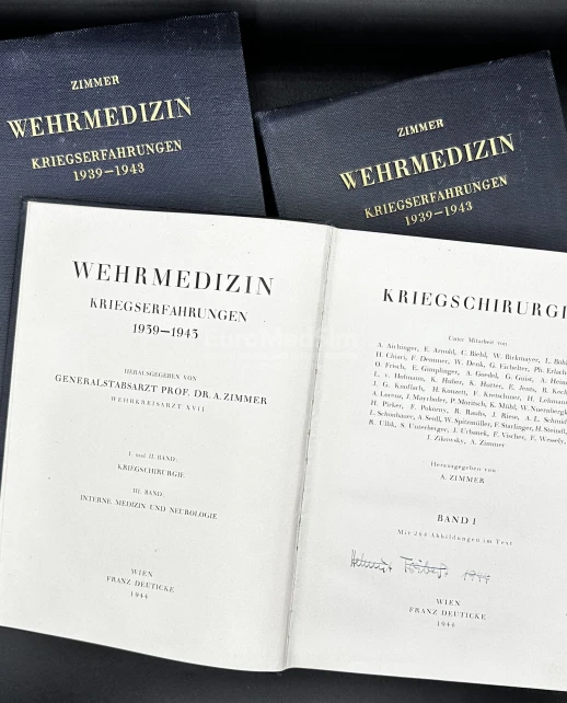 Zimmer, A. Wehrmedizin - Kriegserfahrungen 1939–1943, Franz Deuticke, Wien, 1944. In 3 bands