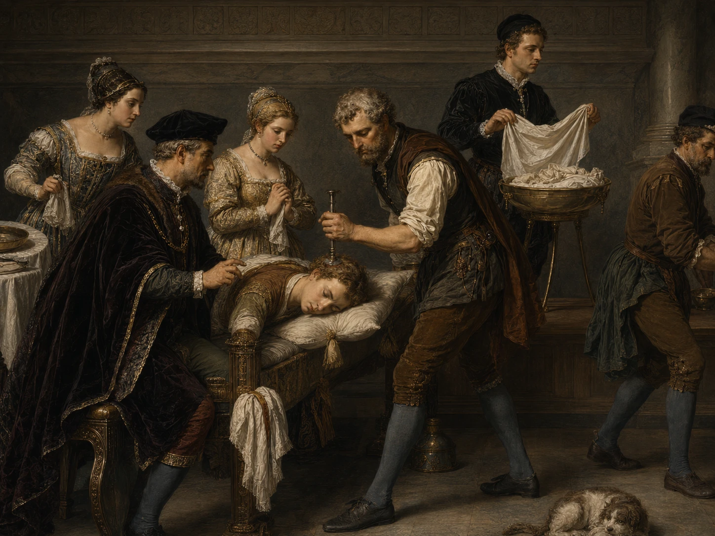 Trepanation by Andrea Della Croce. AI-imagination based on the engraving from the Chirurgiae Ioannis Andreae a Cruce ... libri septem, 1573