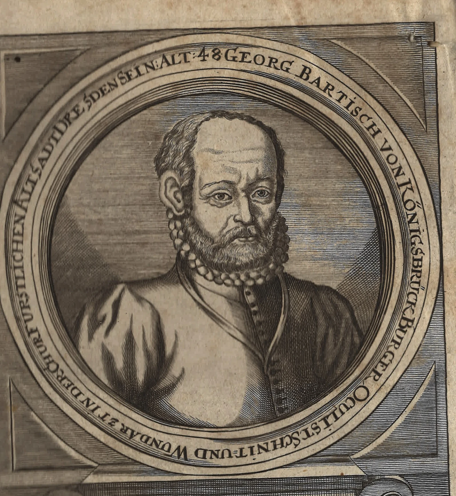 Georg Bartisch, portrait from his book "Augendienst (Eye Service)". The second and the last edition of Ophthalmodouleia, 1686