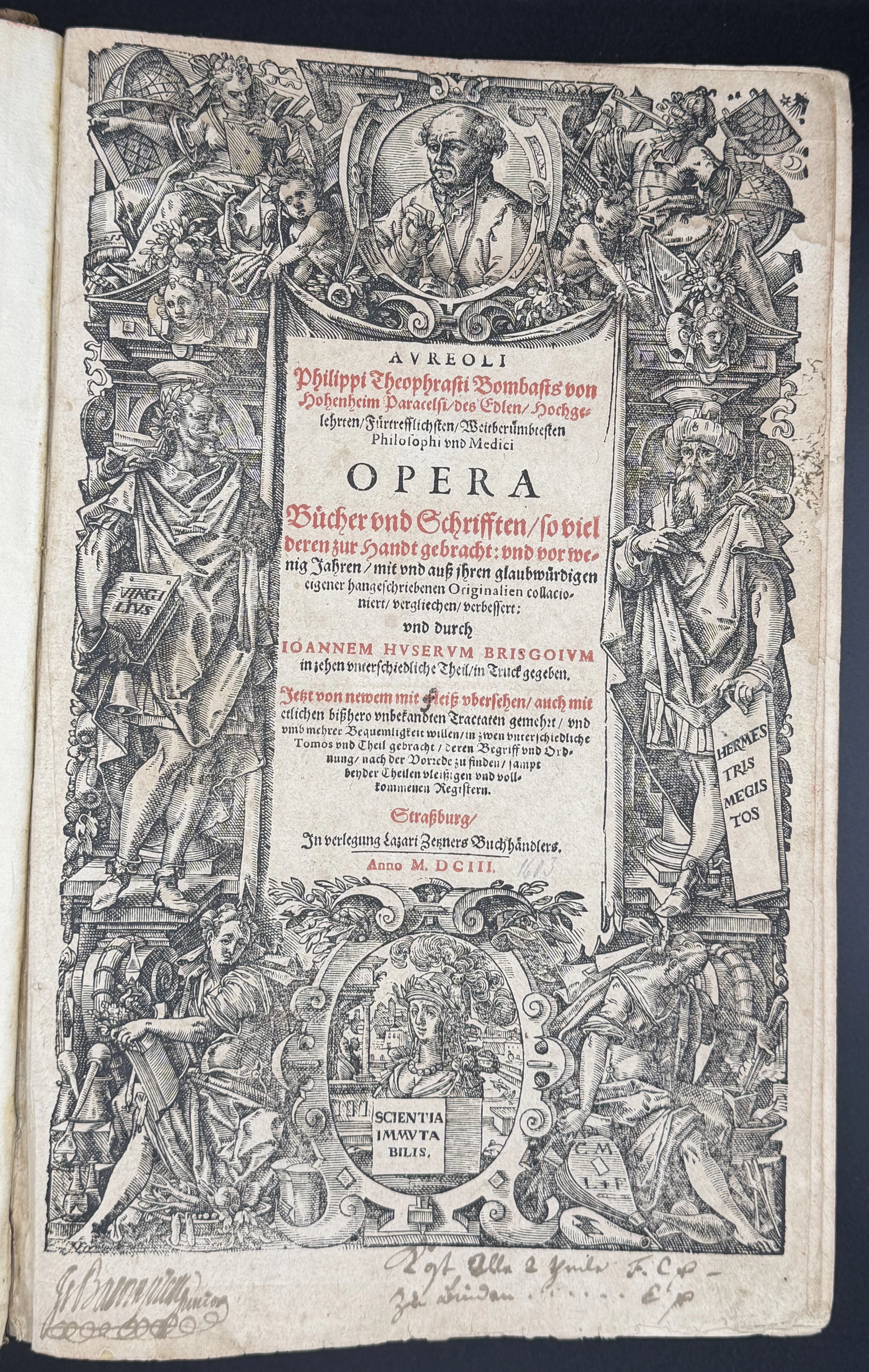 Paracelsus Philippus Theophrastus. Opera. Strassburg, volume 1, title, 1603