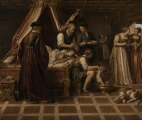 Andrea Della Croce visiting patient. AI-imagination based on the engraving from the Chirurgiae Ioannis Andreae a Cruce ... libri septem, 1573